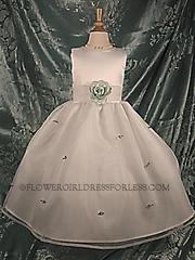 White or Ivory Sleeveless Satin Bodice With Celadon Scattered Rosettes