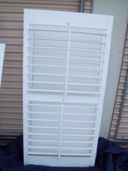 Six white solid wood plantation shutters w/ frame &double panel fold 